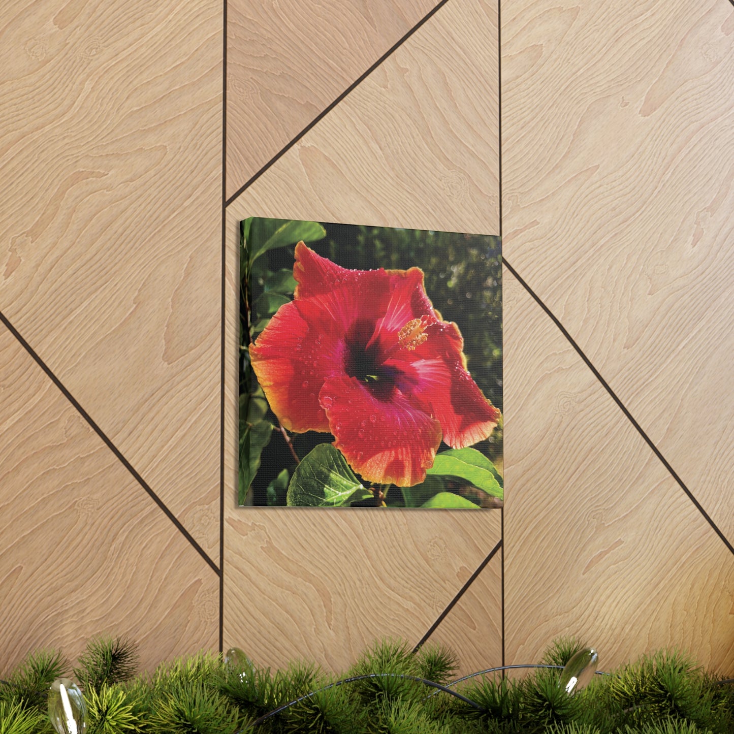 Hibiscus in Summer Rain on Canvas