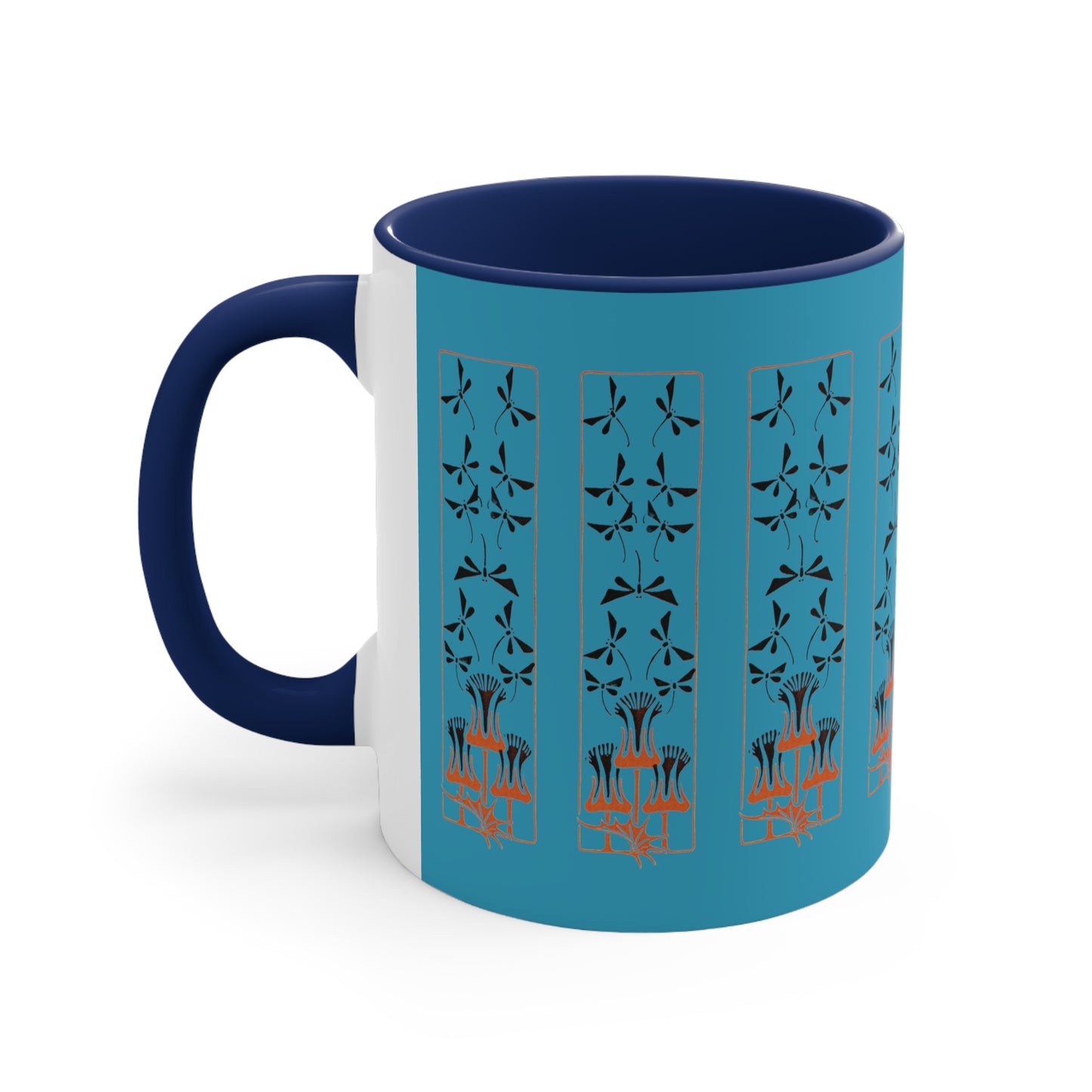 Nouveau Dragonflies and Flowers on Turquoise