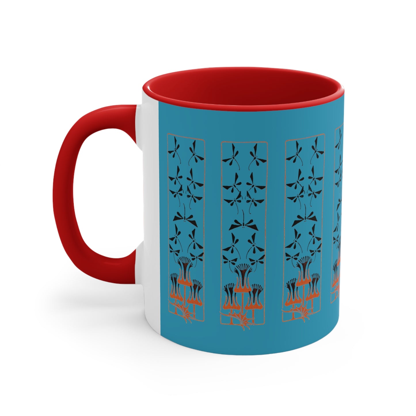 Nouveau Dragonflies and Flowers on Turquoise