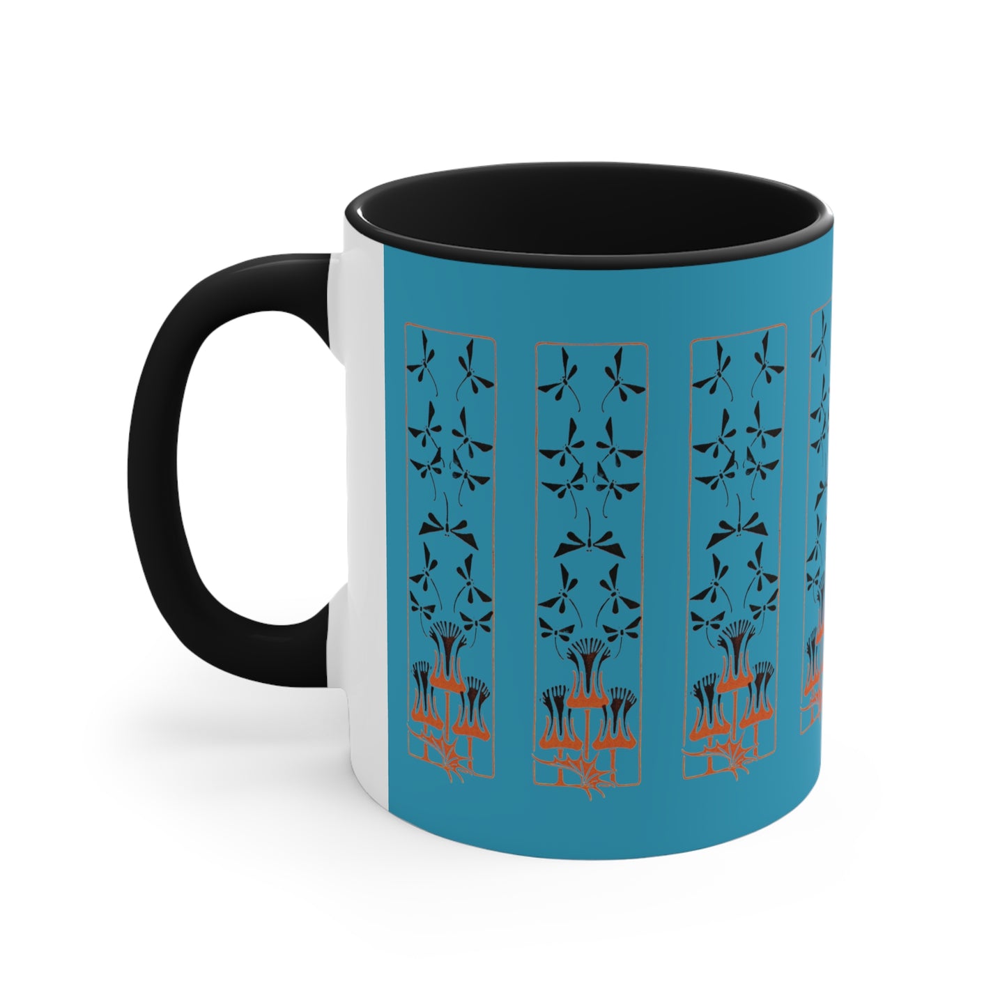 Nouveau Dragonflies and Flowers on Turquoise