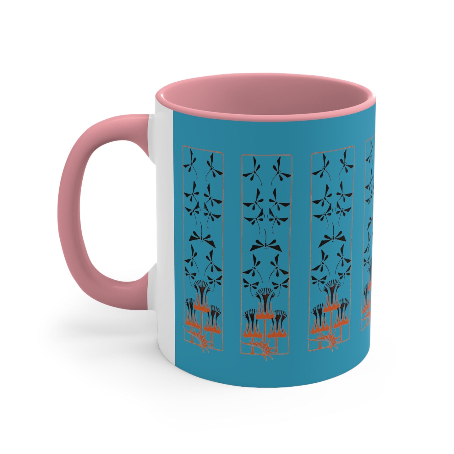 Nouveau Dragonflies and Flowers on Turquoise
