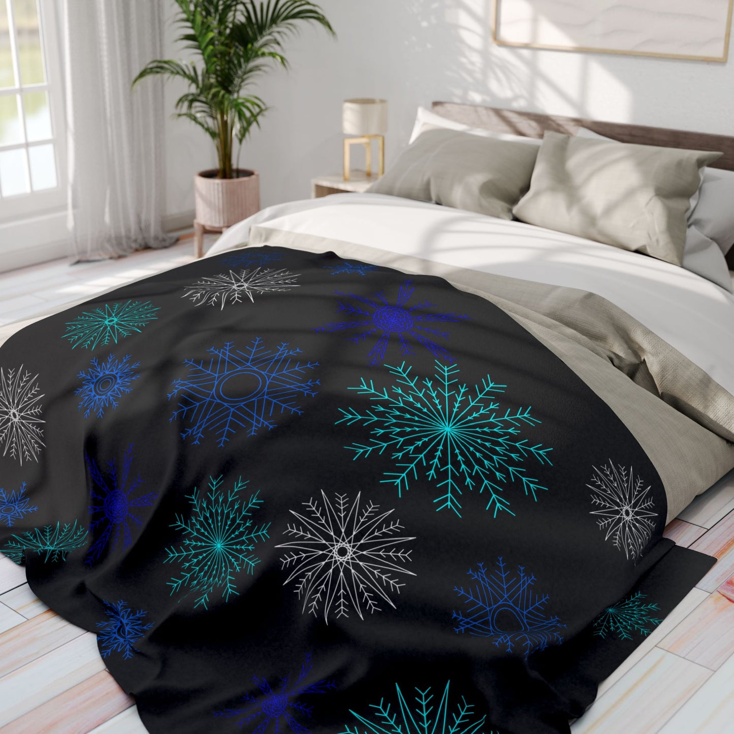 Let it Snow on Black Fleece Blanket