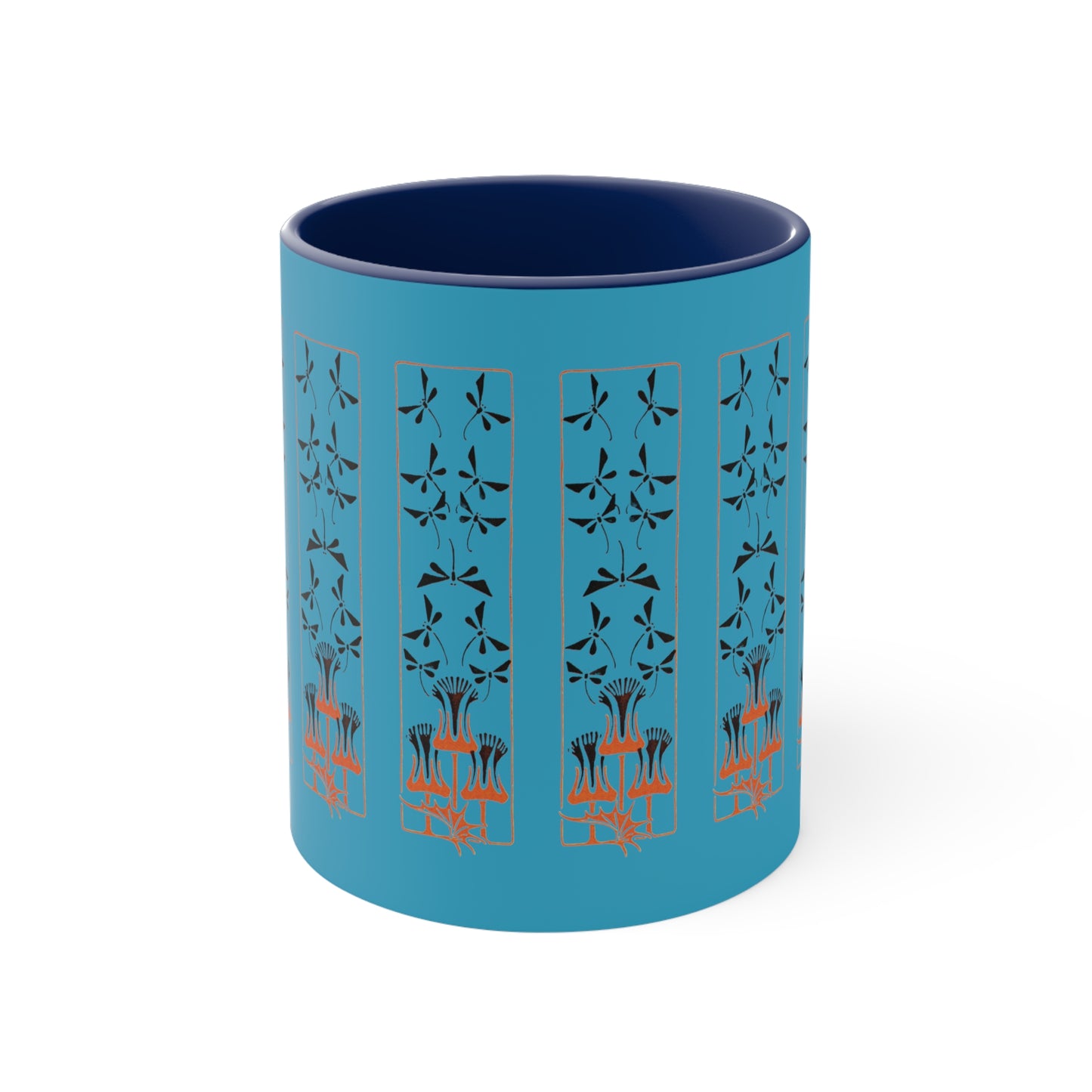 Nouveau Dragonflies and Flowers on Turquoise