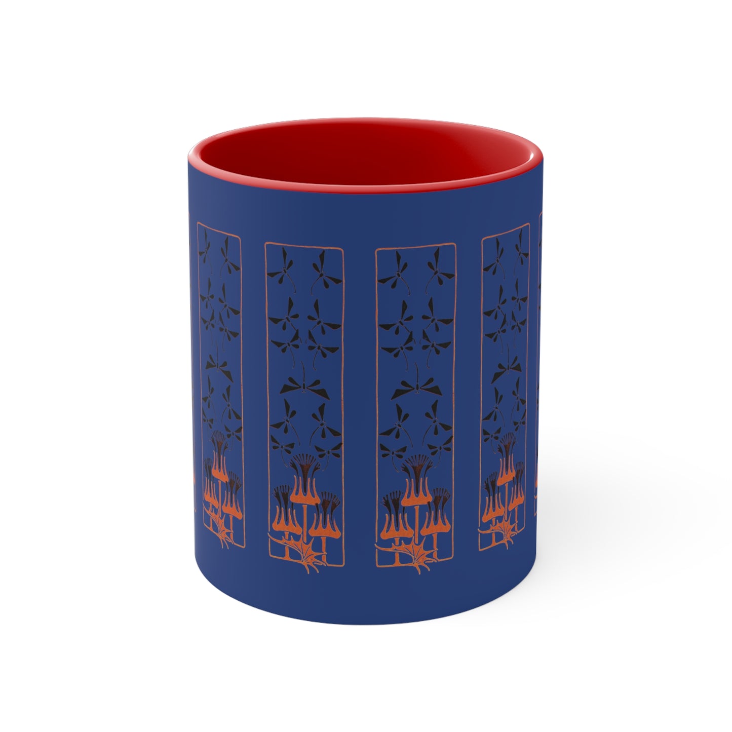 Nouveau Dragonflies and Flowers on Dark Blue