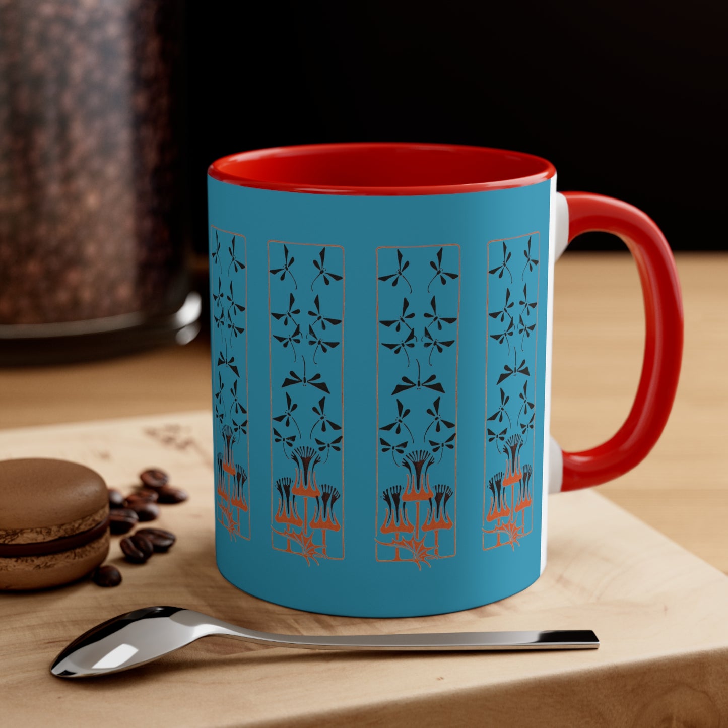 Nouveau Dragonflies and Flowers on Turquoise