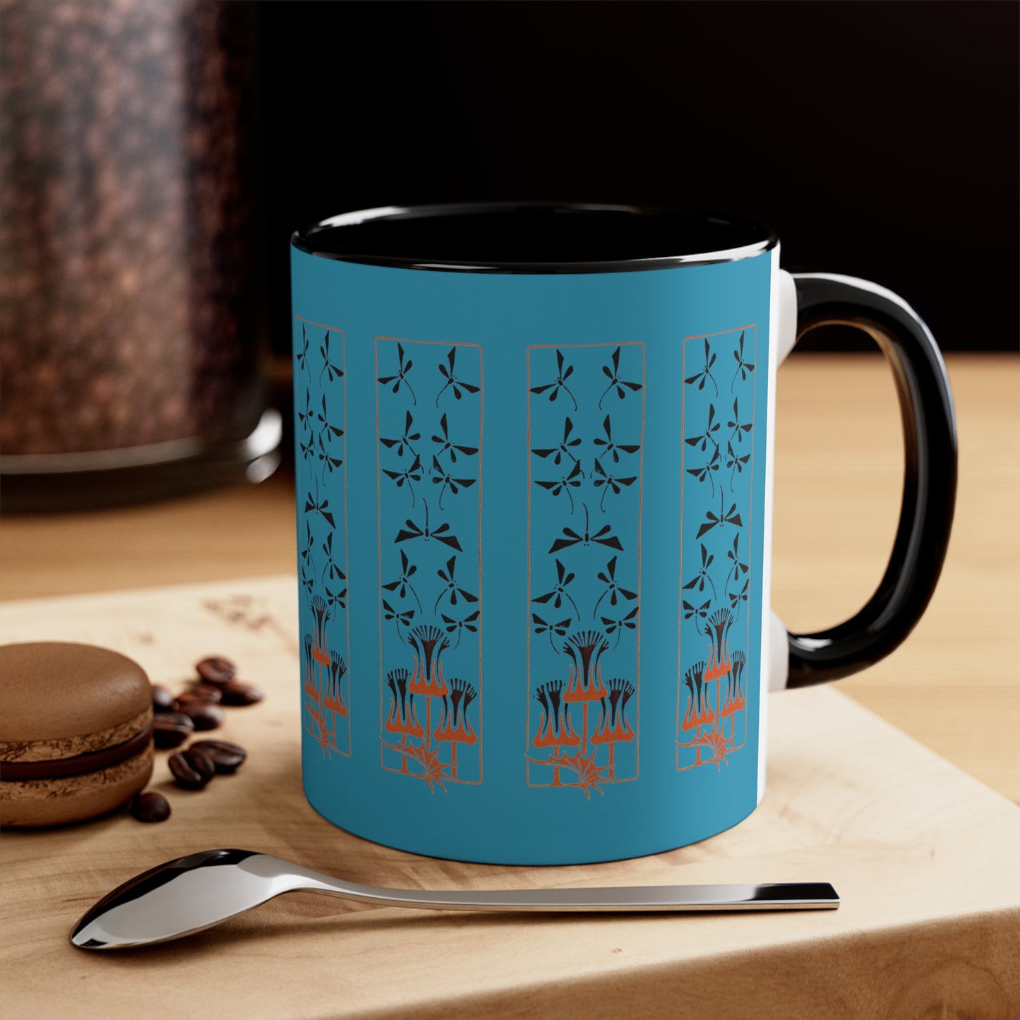 Nouveau Dragonflies and Flowers on Turquoise