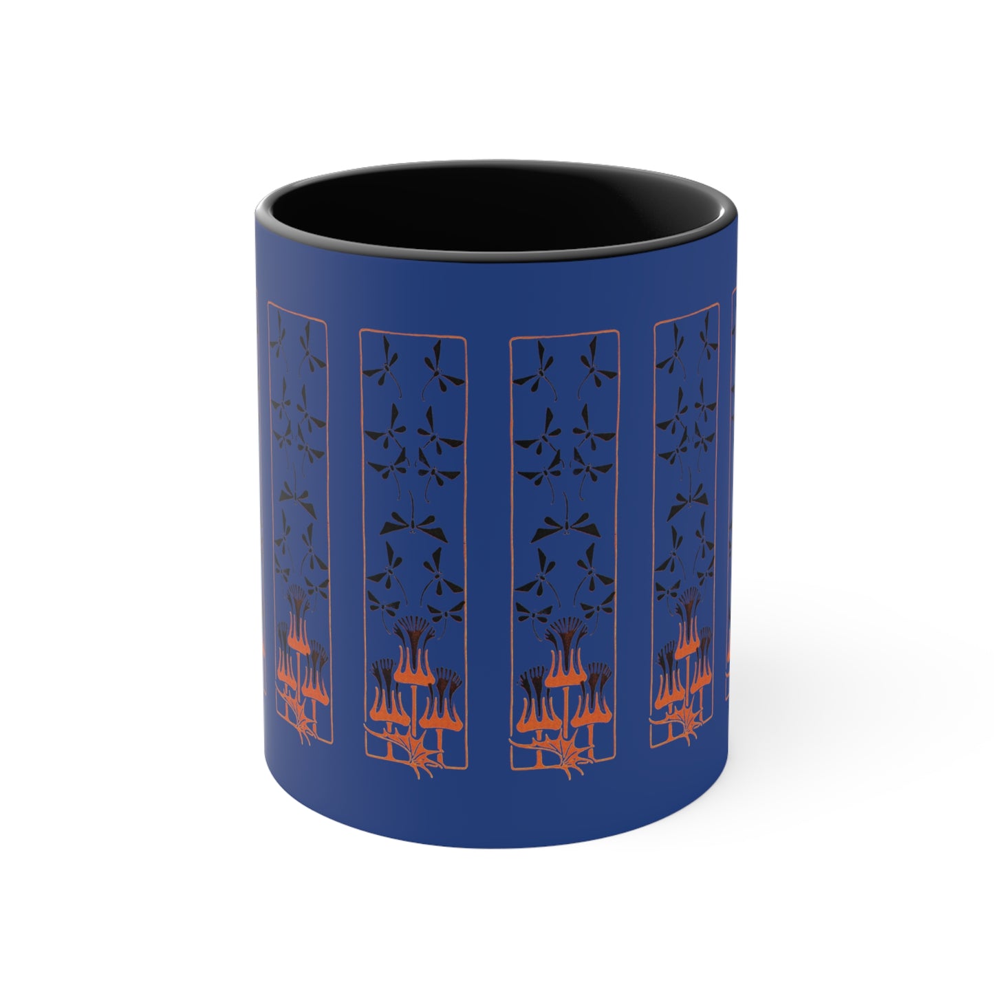 Nouveau Dragonflies and Flowers on Dark Blue