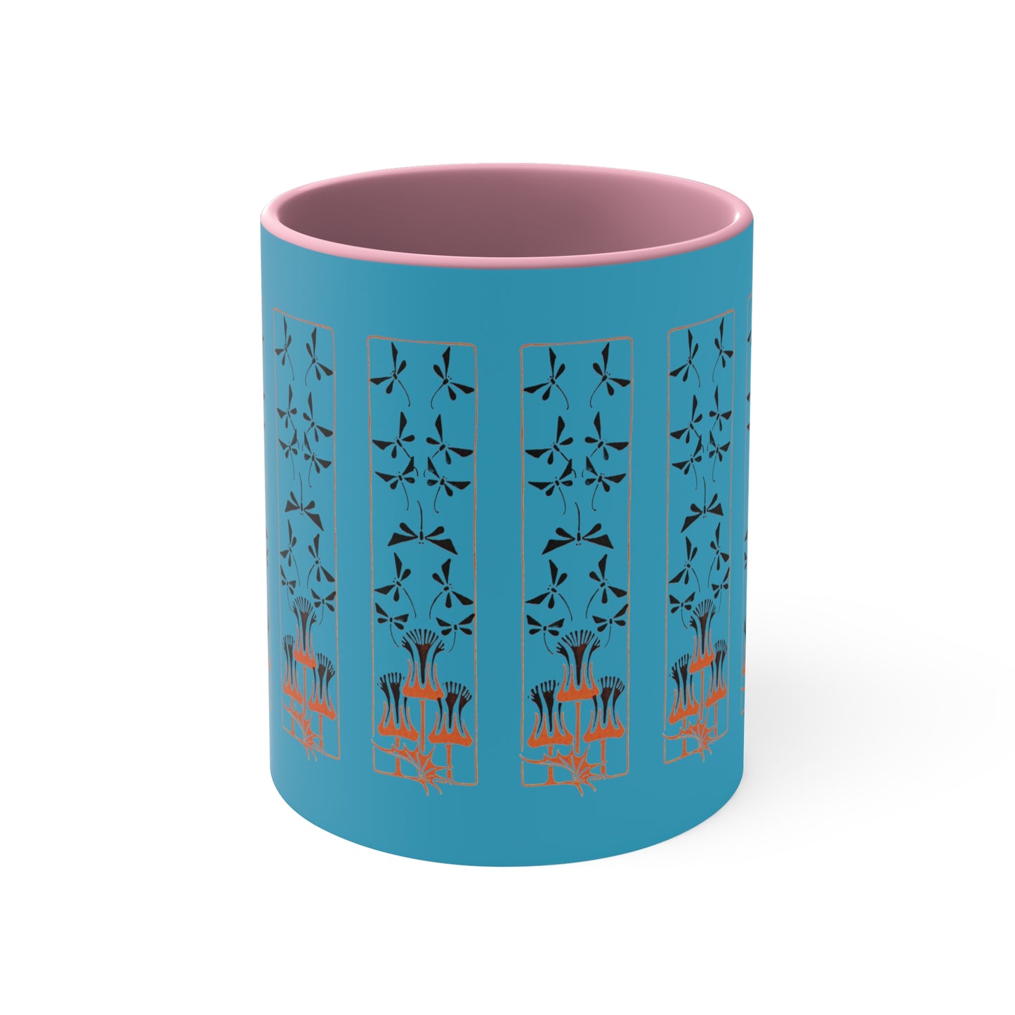 Nouveau Dragonflies and Flowers on Turquoise