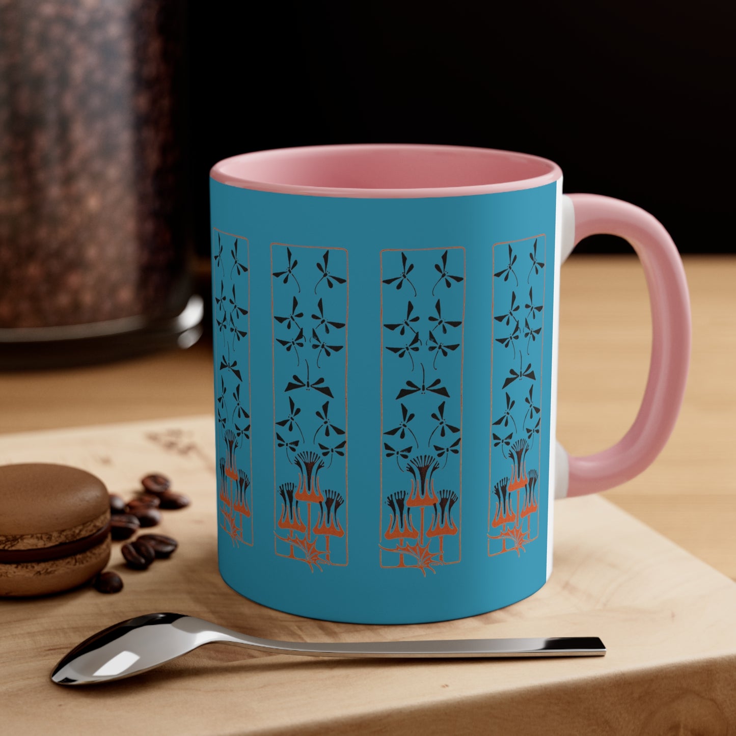 Nouveau Dragonflies and Flowers on Turquoise