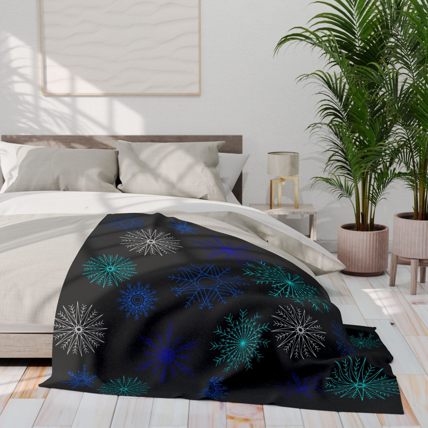 Let it Snow on Black Fleece Blanket