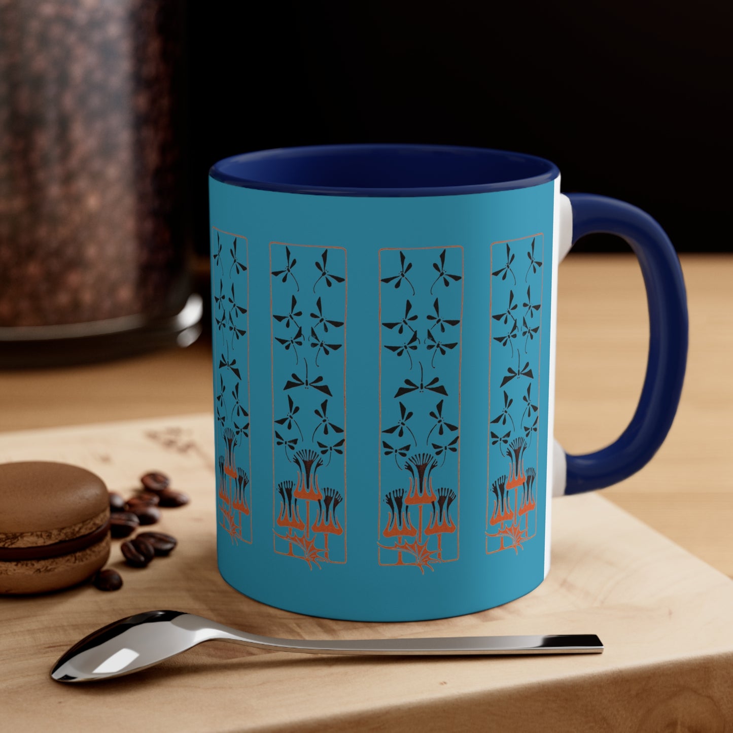Nouveau Dragonflies and Flowers on Turquoise
