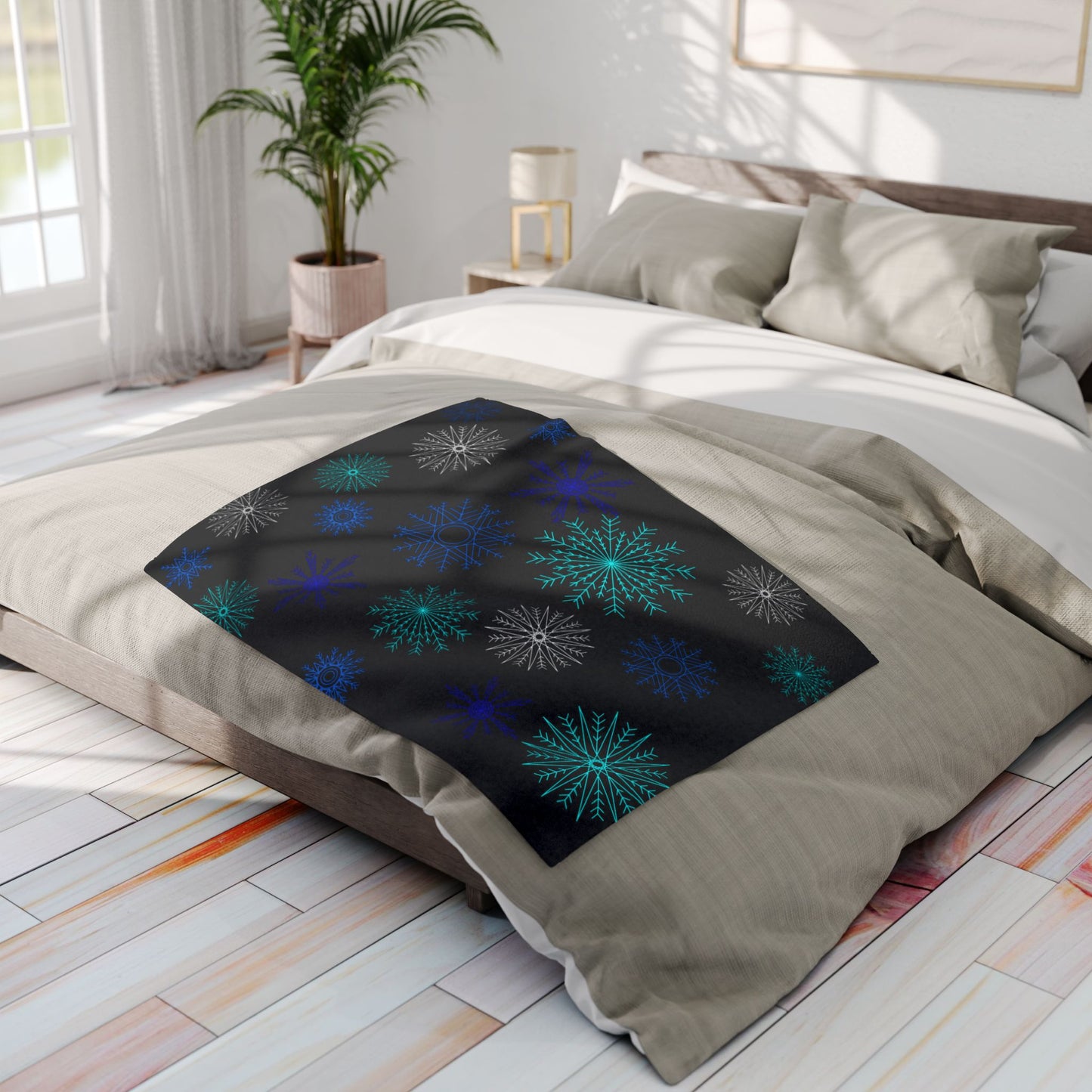 Let it Snow on Black Fleece Blanket