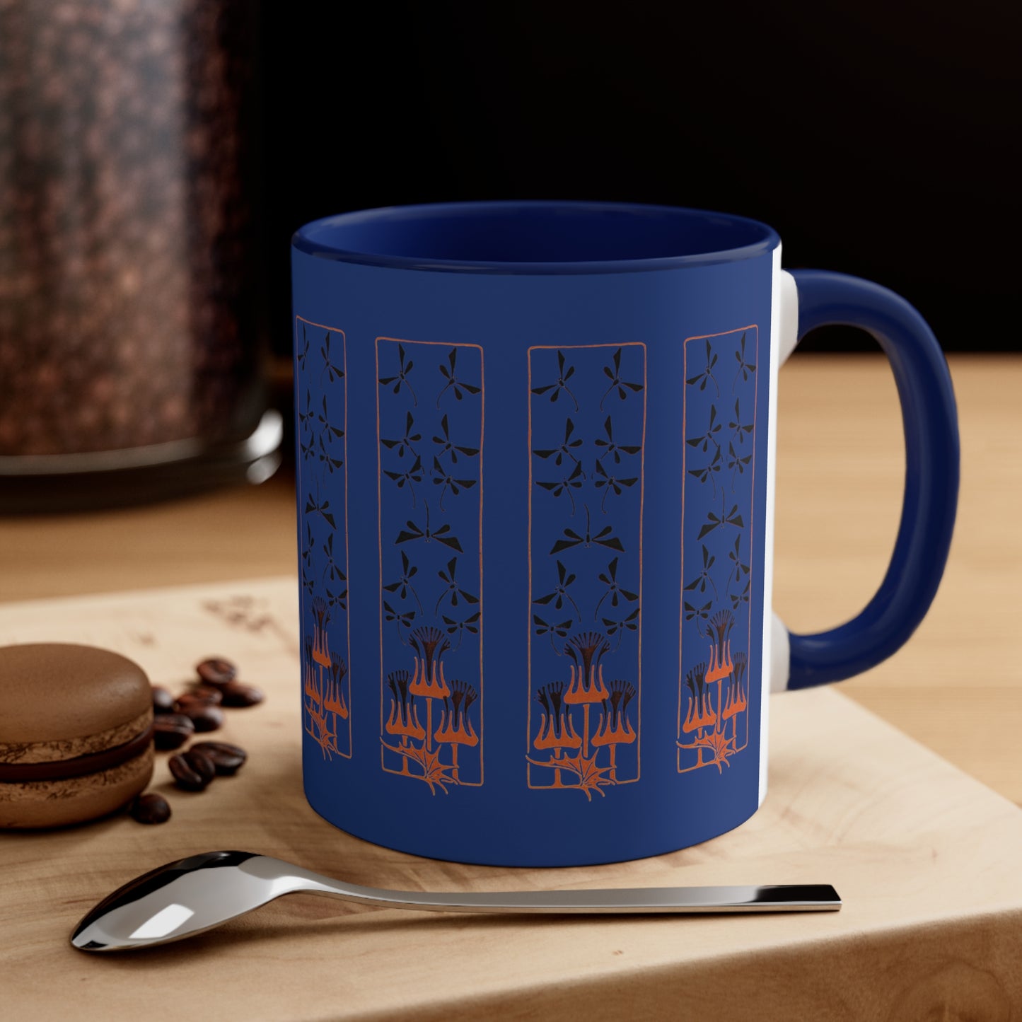 Nouveau Dragonflies and Flowers on Dark Blue