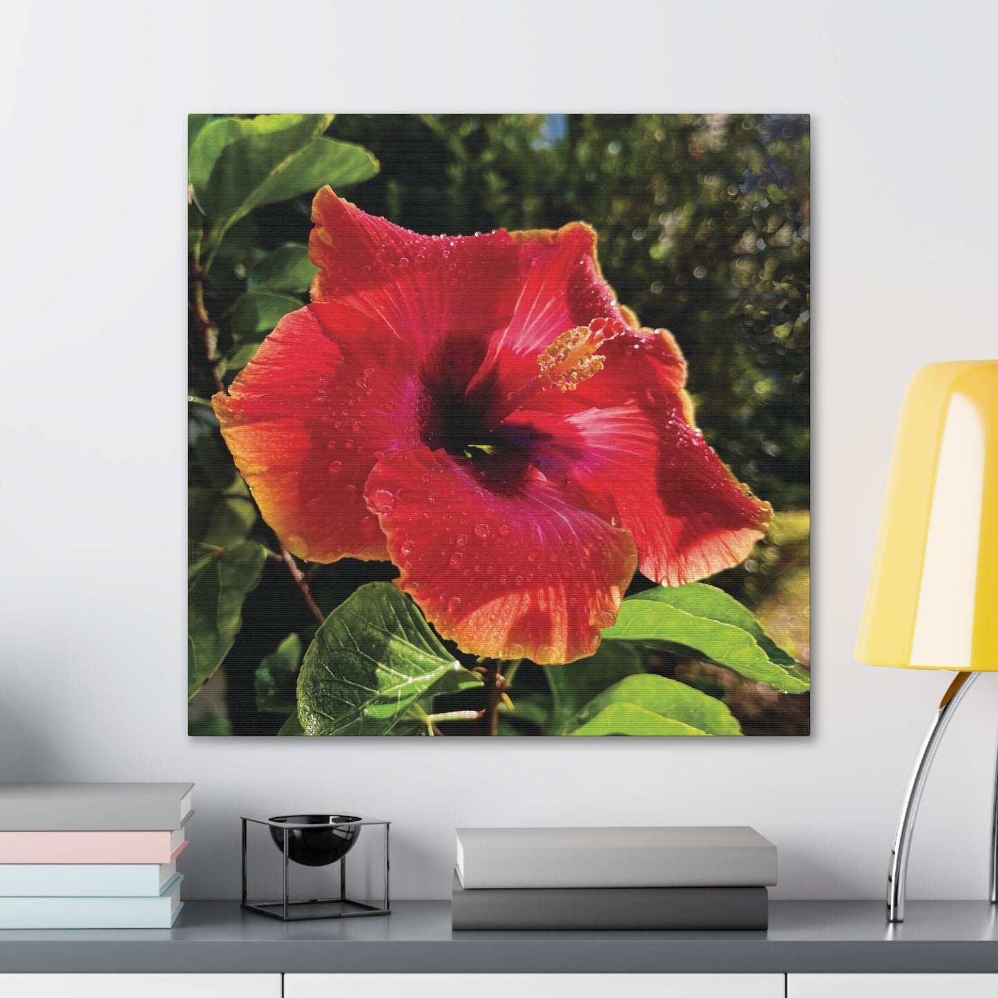Hibiscus in Summer Rain on Canvas