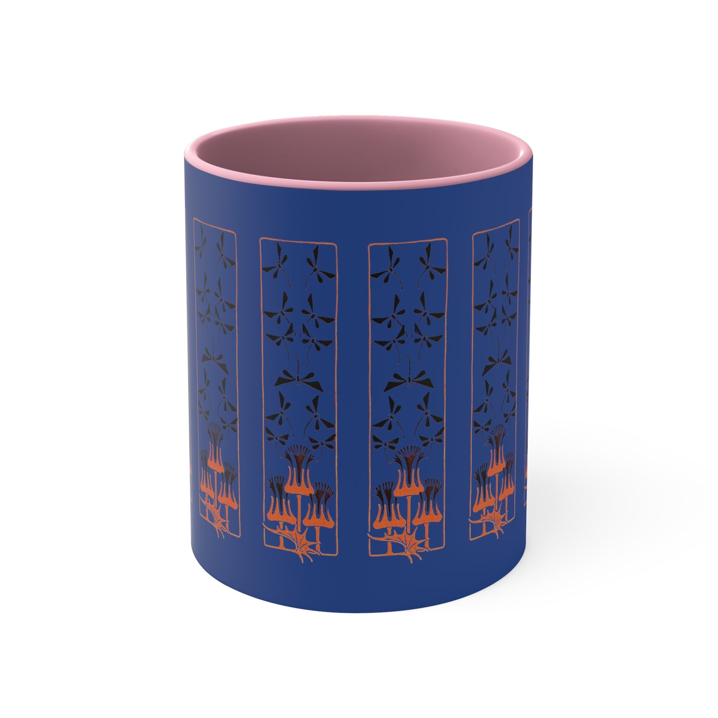 Nouveau Dragonflies and Flowers on Dark Blue