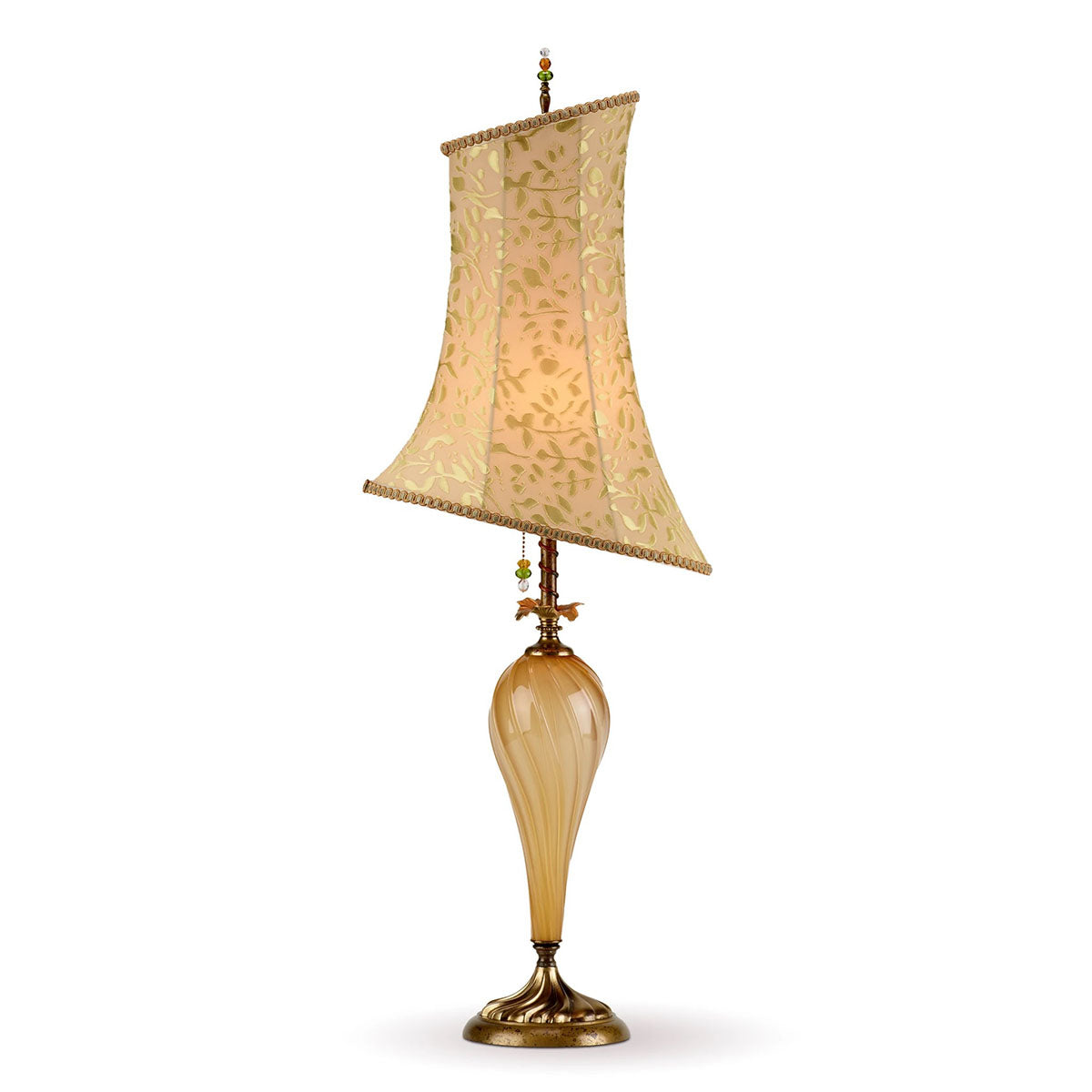 mixed media table lamp neutral tones leaf pattern shade