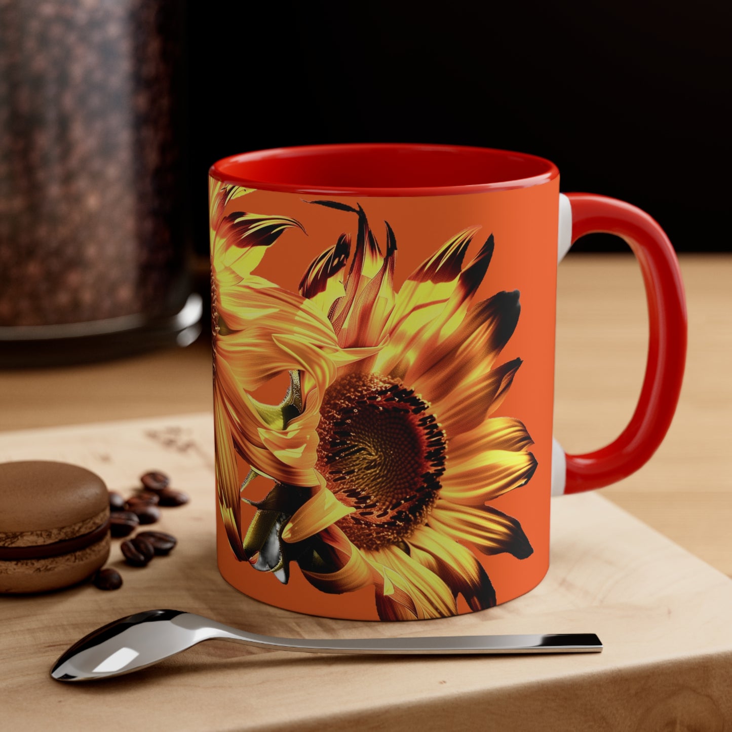 Sunflowers on Orange/ Red