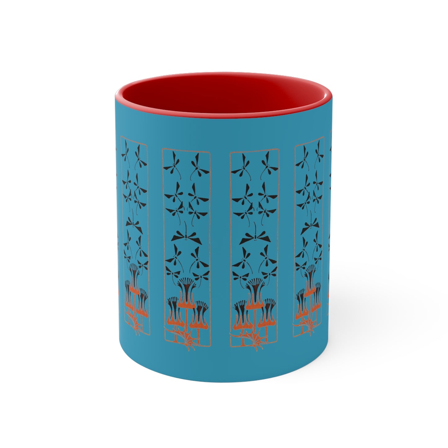 Nouveau Dragonflies and Flowers on Turquoise