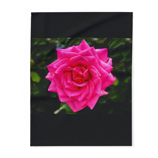 Pink Rose on Black Fleece Blanket