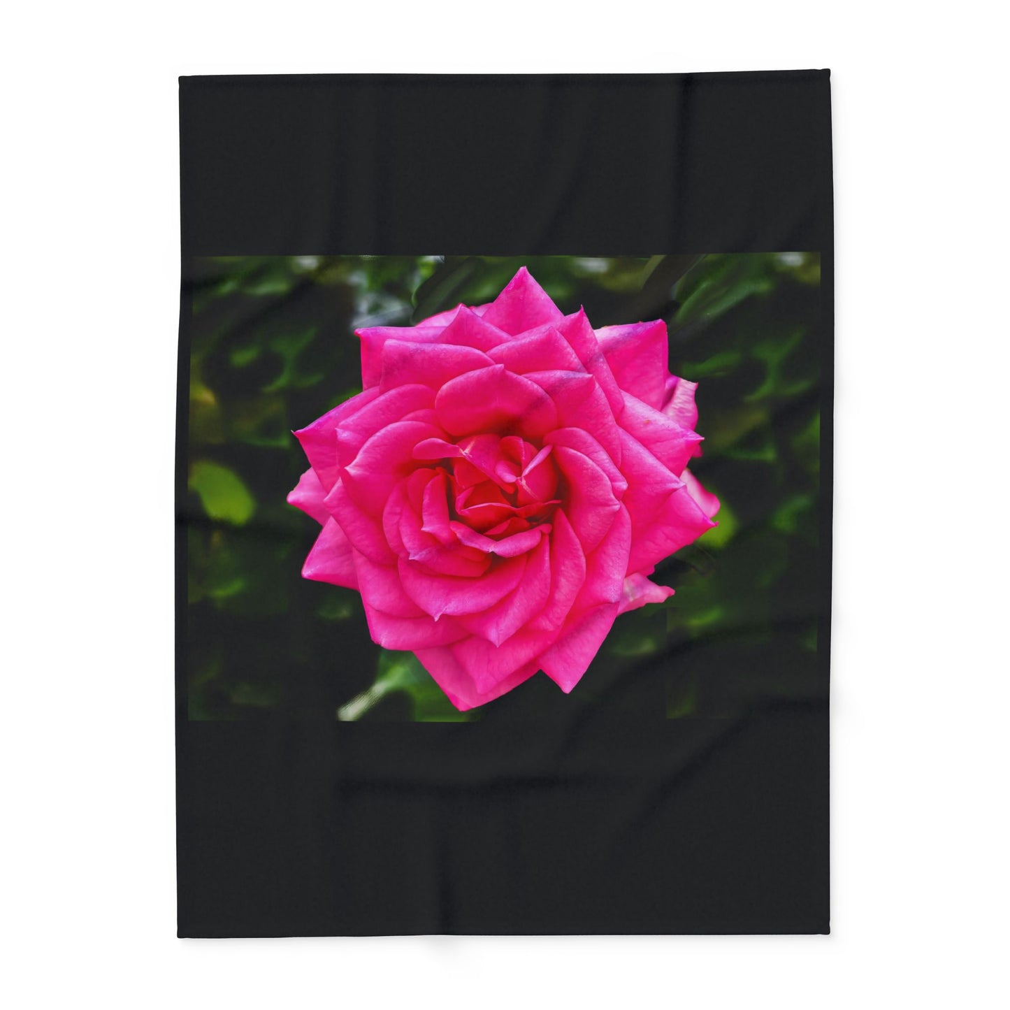 Pink Rose on Black Fleece Blanket