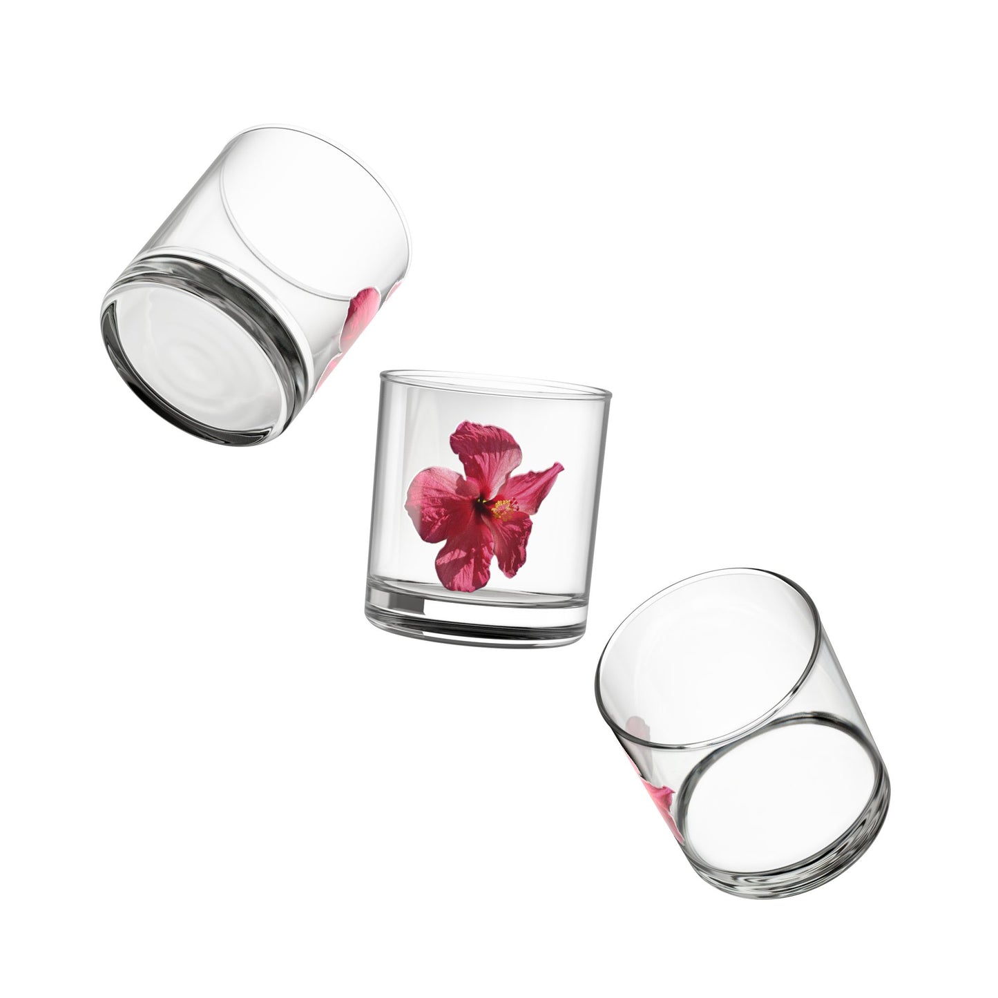 Pink Hibiscus Rocks Glass