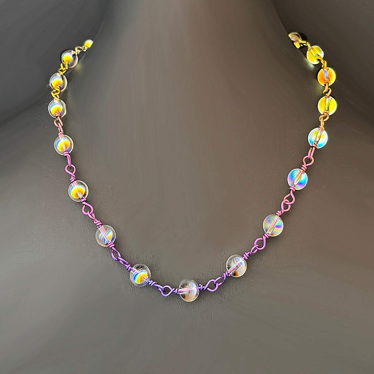 Bead Link Necklace w/ AB Globe