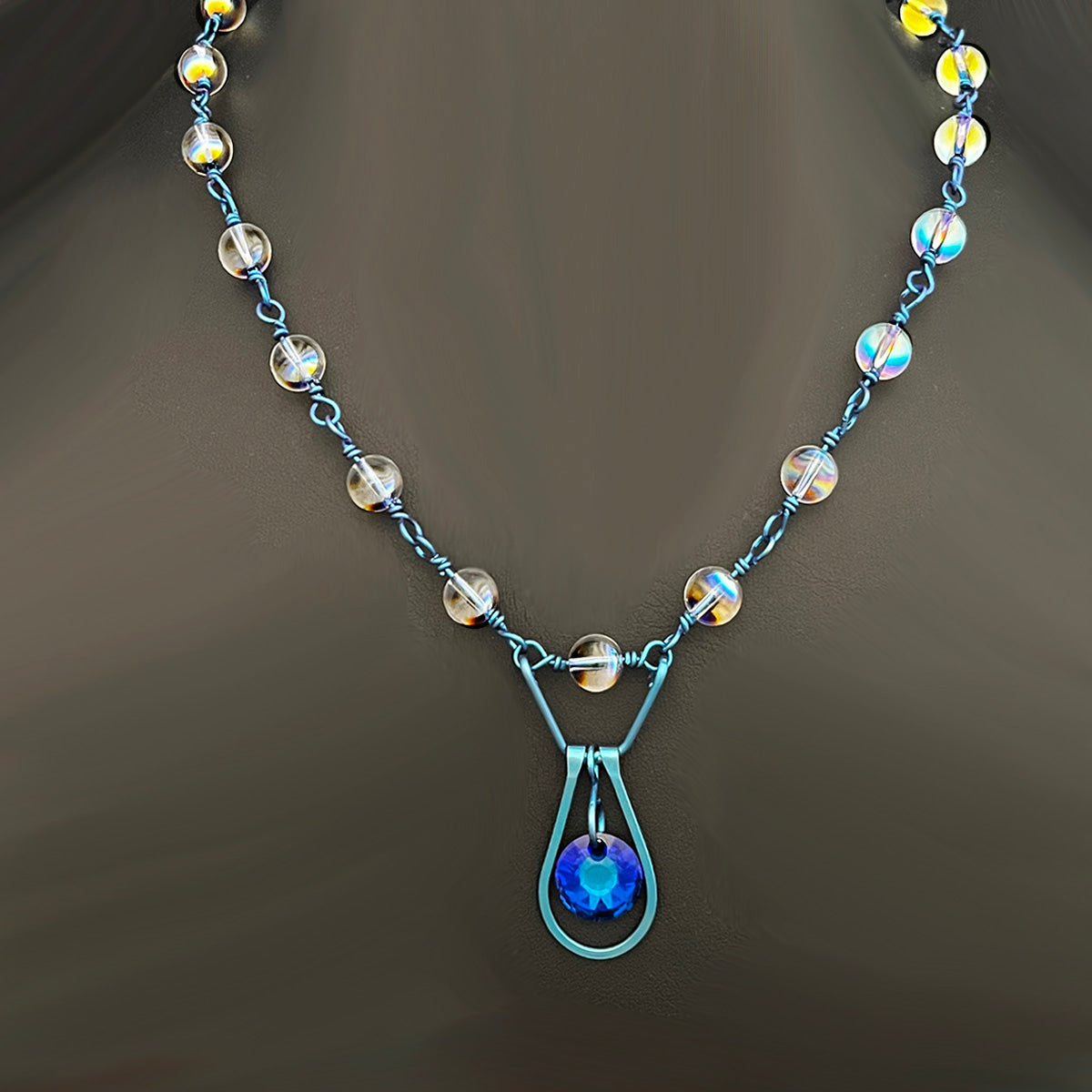 Bead Link Necklace w/ Teardrop Pendant