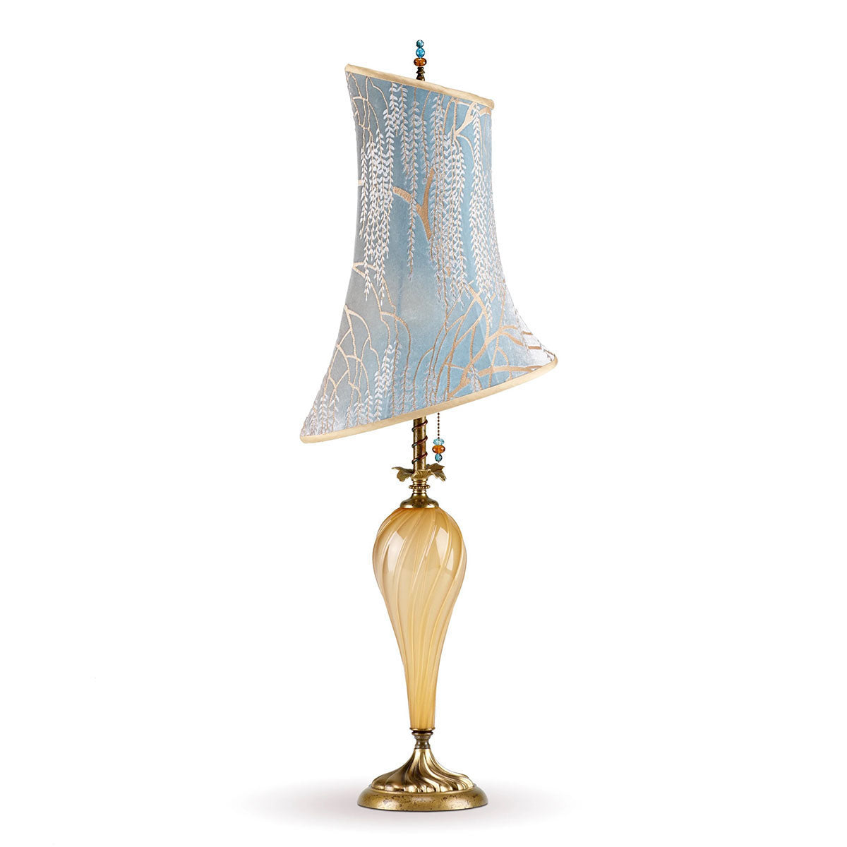 blown glass and copper mixed media table lamp asymmetric velvet shade